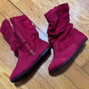 Red Suede Slouch Boots